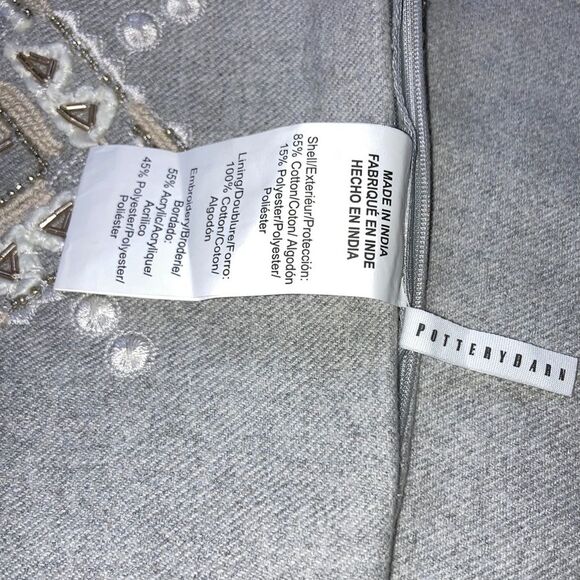 POTTERY BARN Haylie Embroidered Beaded Flannel Pillow Cover 20 x 20 inches - Picture 10 of 12